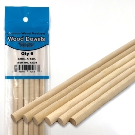 pack of 6 wood dowels and closeup of dowels